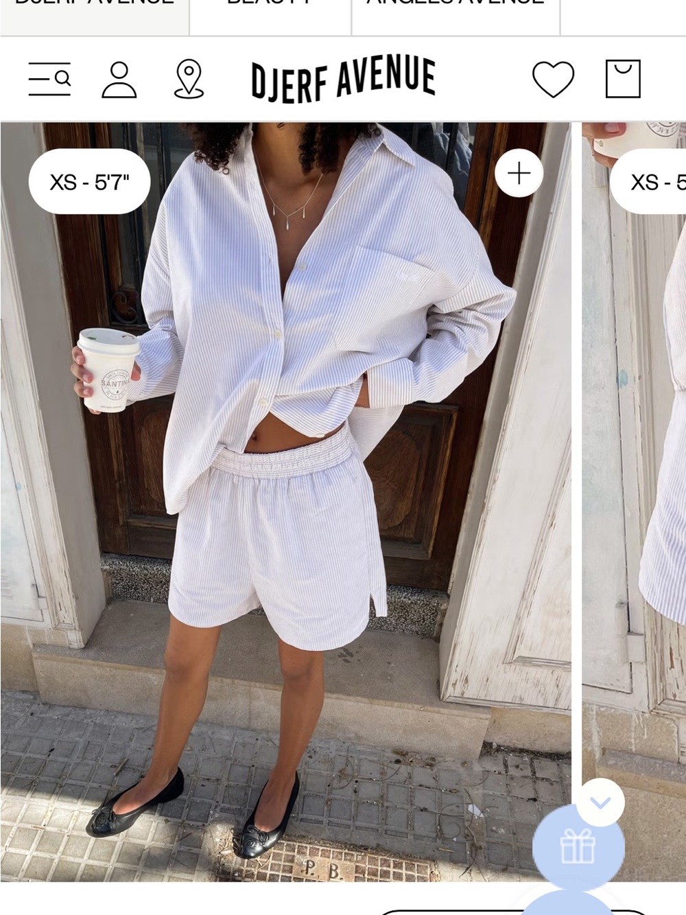 Djerf Avenue Pale Blue & White Striped Relaxed Shirt and Shorts Set
